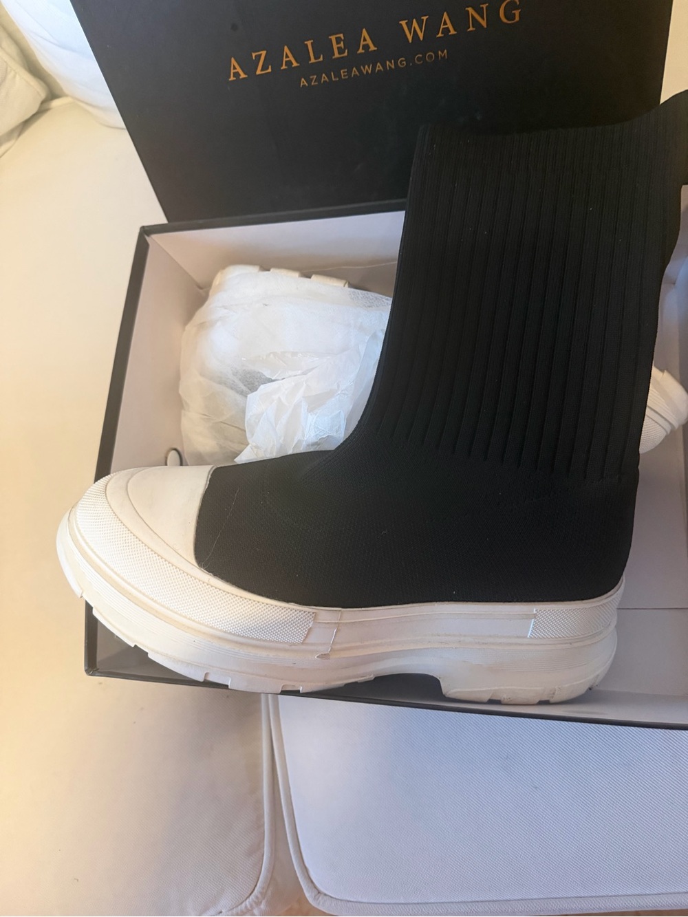Azalea Wang Black Knit Platform Sock Bootie